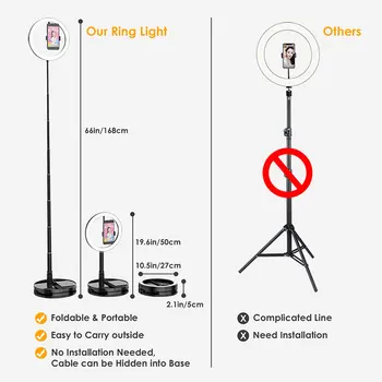 Salokāma Tiesības LED Gaismas Grims Flash Aptumšojami Selfie USB Gredzenu Video Gaisma ar stumbrā veidota 1,68 m Stāvēt Elastīgus 10inch LED Ring Light