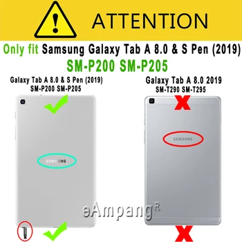 Samsung Galaxy Tab 8.0 S Pen 2019 P200 P205 Gadījumā Tastatūra ar Aizmugurgaismojumu 7 Gaismas Noņemams Bluetooth PU Ādas Vāks Apvalks