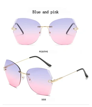 Saulesbrilles Sieviešu Zīmola Dizainere bez apmales Slīpums Saules Brilles Toņos Griešanas Objektīvs Dāmas Bezrāmju Metāla Brilles UV400 2020