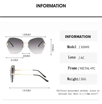 Saulesbrilles Sieviešu Zīmola Dizainere bez apmales Slīpums Saules Brilles Toņos Griešanas Objektīvs Dāmas Bezrāmju Metāla Brilles UV400 2020