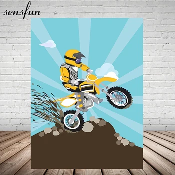 Sensfun Karikatūra Motociklu Backdrops Forši Zēni, Dzimšanas Dienas Svinības Radioaktīvo Svītras Kalna Fotogrāfijas Fonus, Custom Plakātu