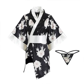 Sexy Sievietes Sakura Kimono Jauki Japāņu Vienotu Tērpu Ziedu Peldmētelis Īsā Kimono Drēbes Nakts Peldmētelis Modes Halāti