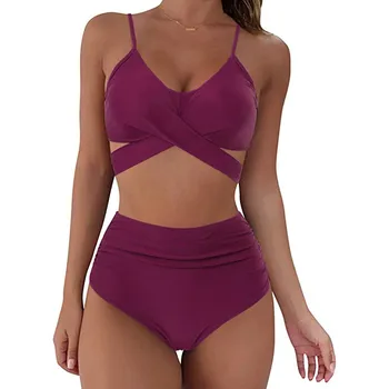 Sexy tīrtoņa Krāsas Bikini Komplekts Sieviešu Modes Komfortu Push Up Peldvietu Peldkostīmi Augsta vidukļa Peldkostīmu Gadījuma Beachwear Bikini #LR4