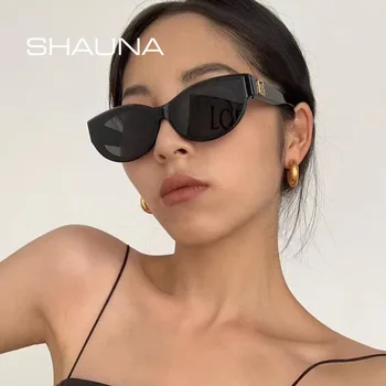 SHAUNA Retro Cat Eye Saulesbrilles Sieviešu Modes Dzelzs Stīpas, Luminiscences Zaļo Vīrieši Toņos UV400