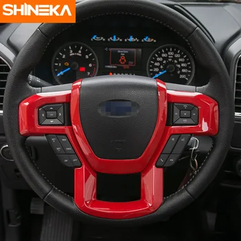 SHINEKA Automašīnas Stūres Rata Pogas nosedzošais Rāmis Melns, Decal Uzlīmes Ford F150 2016 2017 Auto Stils Aksesuāri