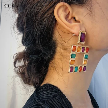 SHIXIN Krāsaina Akrila Kristāla Auskari Sievietēm Boho Modes Paziņojumu Piliens Auskari 2019 Luksusa Dizaineru Earing Sieviešu Dāvanas