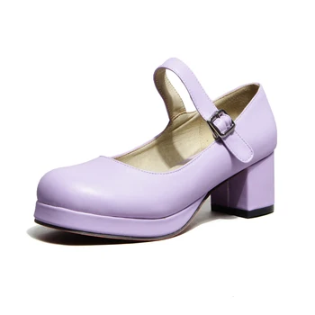 Sianie Tianie vintage sieviete, maza izmēra 33 liela izmēra 48 deju kurpes platformas apaļu purngalu chunky augstiem papēžiem violeta mary janes sūkņi