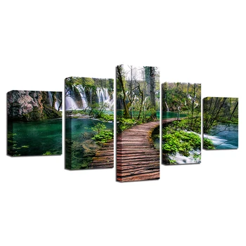 Sienas Mākslas Audekls HD Izdrukas, Attēlu Rāmi, 5 gab Nacionālā Parka Horvātija Ūdenskritumi Tilta Plakātu Moduļu Gleznas, Mājas Dekoru