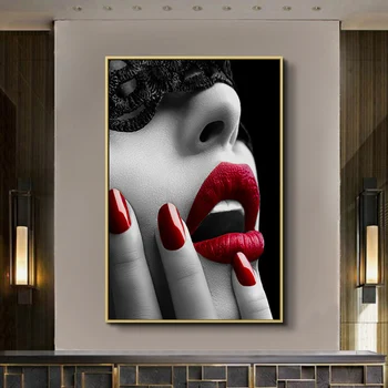 Sieviete Sexy Sarkanu Lūpu Plakātu Sienas Mākslas Audekls Gleznošanai Ziemeļu Sienas, Attēlus Dzīvojamā Istaba Guļamistaba Dekori Attēlu Skaistumu Art Print