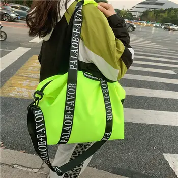 Sievietes Lielu Jaudu Plecu Messenger Bag Neona Zaļa, Oranža Korejas Modes Fitnesa Sporta Somas, Ceļojumu Paketes, Totes Iela