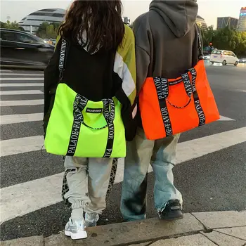 Sievietes Lielu Jaudu Plecu Messenger Bag Neona Zaļa, Oranža Korejas Modes Fitnesa Sporta Somas, Ceļojumu Paketes, Totes Iela