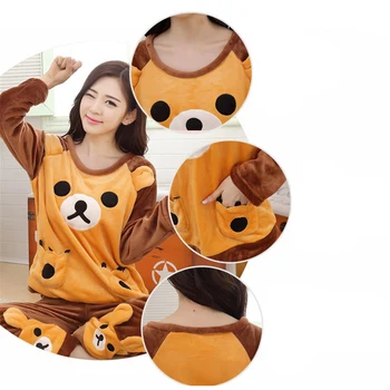 Sievietes Silts Flaneļa Apaļu Kakla Pidžamas Komplekts Cute Sedz Mīksts Rudens Ziemas Sleepwear