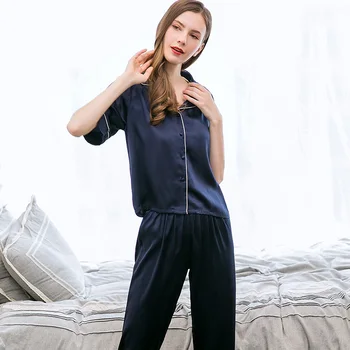 Sievietes Zīda Atpūtas Valkāt Pidžamas Komplekts 2019 Lounge Sleepwear Dāmām, Naktskrekli Pidžamas Dabas Tīra Zīda Nightshirt Komplekti