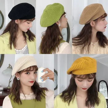 Sieviešu Adīta Berete, Cepure, 2019 Rudens Ziemas Gleznotājs Cepuri Cietā Korejiešu Versija Vintage Beanie Cepure, Cepures