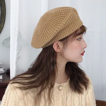 Sieviešu Adīta Berete, Cepure, 2019 Rudens Ziemas Gleznotājs Cepuri Cietā Korejiešu Versija Vintage Beanie Cepure, Cepures