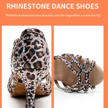 Sieviešu Leopard Rhineston latīņamerikas Deju Kurpes Forwoman Balles Salsal Deju Kurpes Puse Vasaras Sandales Meitenēm augstpapēžu kurpes