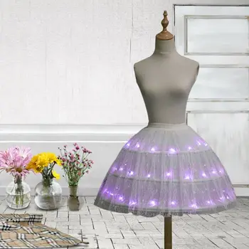 Sieviešu Lolita Cosplay Tilla Svārki Regulējams LED indikators iedegas Gaismas Baleta Deju Īsa Kleita 3 Tērauda Stīpām Apakšsvārki