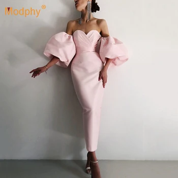 Sieviešu Rudens Sexy Pie Pleca Puff Sleeve Black Rozā Midi Kleitu 2020. Gadam Elegants Bodycon Elegantas Vakara Puse Kleita Vestidos