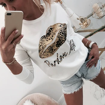 Sieviešu sporta Krekls Leopards Drukāt Pulovers Rudens Modes Vēstuli Krekls Gadījuma Dāmas bluzy damskie Streetwear Sviedru krekli 30