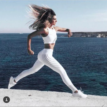 Sieviešu svītru sportwear Saspringts Jogas Darbojas seksīgā Fitnesa Augsta vidukļa Stretchy Stulpiņi