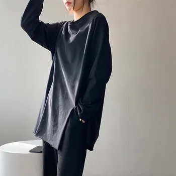 Sieviešu T-krekls 2021. gada Pavasarī Jaunu Zaudēt garām Piedurknēm Balts Melns T-krekls korejiešu Versija vienkrāsainu Modes Brīvā laika Sieviešu Lakrosa Augšu