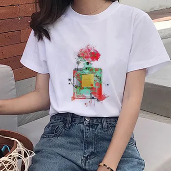 Sieviešu T-krekls Smaržu Pudeles Drukāšana, Dizains, T-kreklu Vasaras 2020. Gadam Īsām Piedurknēm Baltā 90S Harajuku T-krekls Moderns Top Zīmolu Sieviešu