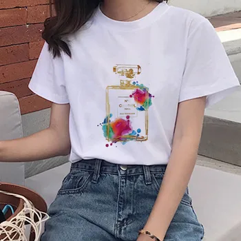 Sieviešu T-krekls Smaržu Pudeles Drukāšana, Dizains, T-kreklu Vasaras 2020. Gadam Īsām Piedurknēm Baltā 90S Harajuku T-krekls Moderns Top Zīmolu Sieviešu