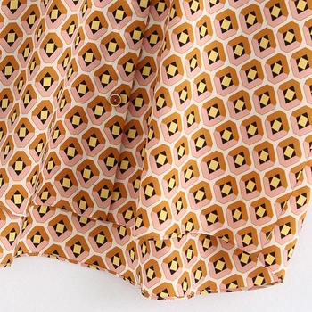 Sieviešu vintage ģeometriskā drukāt kabatas plāksteris kimono blūze ar īsām piedurknēm ikdienas krekls biroja dāma femininas blusas šiks topi LS6435