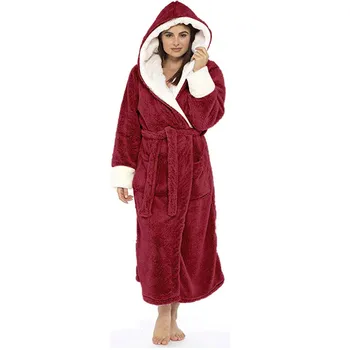 Sieviešu Ziemas Siltuma Ilgi, Peldmētelis Mīļotājiem Biezs Silts Coral Fleece Kimono, Vanna Drēbes Plus Lieluma Nightgowns Līgavas Ģērbšanās G#g3