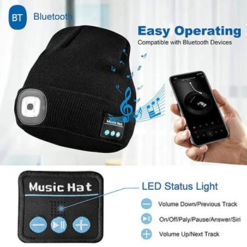 Silts Beanie Bluetooth 5.0 LED Cepuri Naktī Staigāt Darbojas Bezvadu Mūzikas Atskaņotāja Austiņu Smart Vāciņš ar MIC Sporta Adīta Cepure