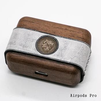 SILTUMA MEKLĒ īstas ādas masīvkoka sudraba monētas dizains ir piemērots Apple airpods1 2 un Airpods Por gadījumā