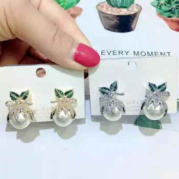 SINZRY Jauns elegants imitētu pērle zircon ziedu līgavas auskariem moderns korejas stilīgs rotaslietas