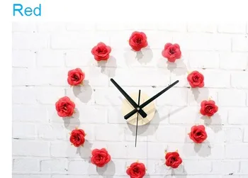 Skaisti Ziedi Romantisks Rožu DIY Liels Sienas Pulkstenis, Lauku Radošo Fona Uzlīmes Pulkstenis Mājas Istabas Interjeru