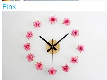 Skaisti Ziedi Romantisks Rožu DIY Liels Sienas Pulkstenis, Lauku Radošo Fona Uzlīmes Pulkstenis Mājas Istabas Interjeru