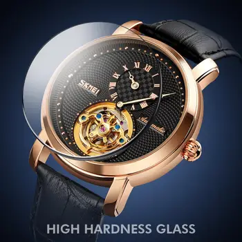 SKMEI Modes Biznesa Automātiskā Vīriešiem Skatīties Žiroskopu Apdare Vīriešu Mehāniskās rokas pulksteņi Ādas Siksniņa Pulksteņa reloj hombre 9240