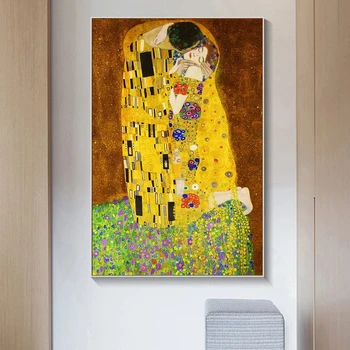 Skūpsts Ar Gustava Klimta Eļļas Gleznu Druka Uz Kanvas Mākslas Plakāti Un Izdrukas Slaveno Mākslas Audekls Bildes Dzīvojamā Istaba Cuadros