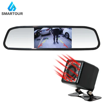 Smartour Auto atpakaļgaitas kamera pievienojiet ar LED gaismas ūdensizturīgs atpakaļskata autostāvvieta attēlu atpakaļskata spogulis sistēma