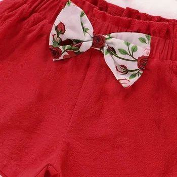 Sodawn Meiteņu Komplekti Vasaras Modes bez Piedurknēm Rožu Drukāt Linga Top+ Šorti 2gab Bērnu Apģērbs