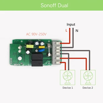 SONOFF Dual 2ch Wifi Smart bezvadu Slēdzis 15A 2500w/2 Banda 10.A 2200w/1 Banda SONOFF Ūdensizturīgu IP66 Gadījumā SONOFF Dr Din Sliedes Reņu