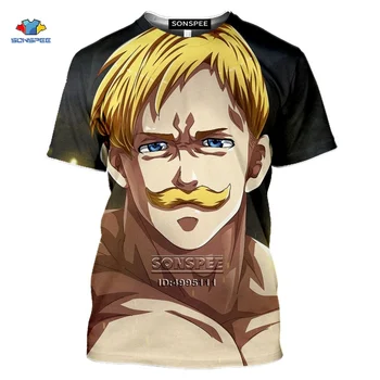 SONSPEE Japāņu Anime Septiņi Nāves Grēki Vīriešu T-krekls Nanatsu nav Taizai T krekls 3D Sieviešu Ikdienas Hip Hop Krekls Gudrs Cūku Vanags