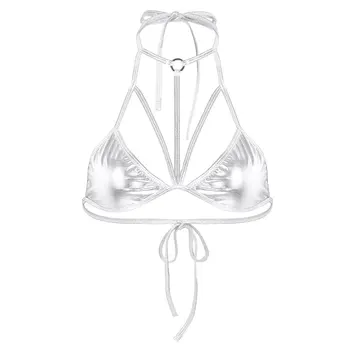 Spīdīga Metāla Krūšturis Bikini Tops Sievietēm, kas Pavada Kakla Priekšējo Strappy Informāciju Bralette Bikini Topi, Topi Kluba Festivāls Dancewear