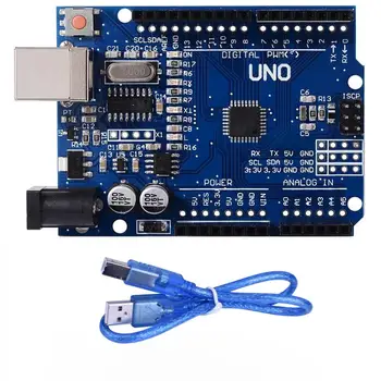 Startera Komplekts UNO R3 par Arduino Breadboard Jumper Wire USB Kabeli 9V Akumulatora Savienotāju LED Gaismas Diodes Lampas 10K 1k Rezistors