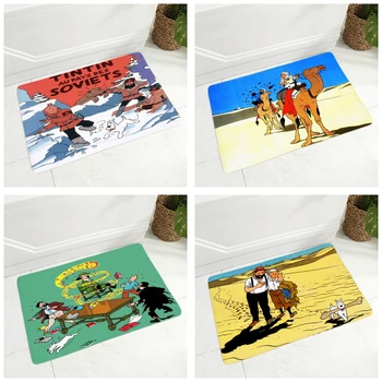 Super Mīksts Flaneļa Paklāju Adventures of Tintin Drukāt Doormat, lai Priekšnams, Guļamistaba ar neslīdošu Dekoru Karikatūra Grīdas Doormat 40x60cm