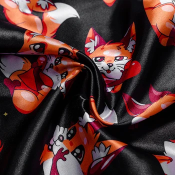 Suphis Fox Pidžamu Modelis Sieviešu Drānās Ar Vērtnes Drukāt Trīs Ceturtdaļu Piedurknēm Sexy Drēbes Satīna V-Veida Kakla Elegants Nakts Sleepwear
