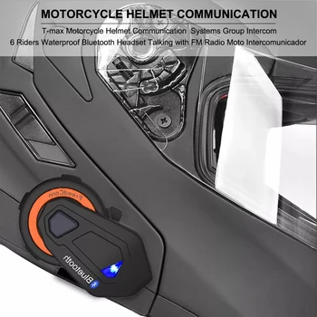 T-max Motocikla Ķivere Sakaru Sistēmu Grupas Domofons 6 Braucēji Ūdensizturīgs Bluetooth Austiņas, Runājot ar FM Radio Jaunas