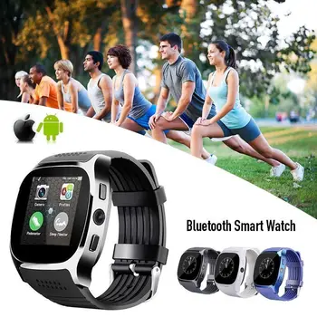 T8 Smart Skatīties Ar Kameru 1.54 collu Touch Screen Atbalsta SIM TF Karte Bluetooth Smartwatch Ūdensizturīgs iPhone Android Tālrunis