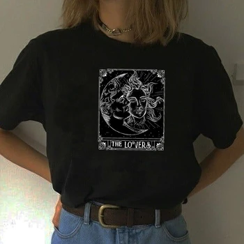 Tarot Saule, Mēness Cienītāji, Grafiskais Tee Black Gothic Atdzist Grunge 90s Modes Unisex T-Krekls Gadījuma Smieklīgi Harajuku Tumblr Sieviešu Tops