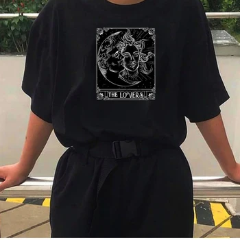 Tarot Saule, Mēness Cienītāji, Grafiskais Tee Black Gothic Atdzist Grunge 90s Modes Unisex T-Krekls Gadījuma Smieklīgi Harajuku Tumblr Sieviešu Tops