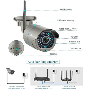 Techage 3MP 8CH Bezvadu VRR Komplekts H. 265 CCTV Video Novērošanas Sistēma, WiFi IP Kameru, kas Divas Way Audio Surveillance Camera Set