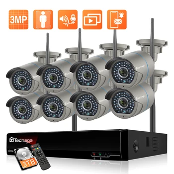 Techage 3MP 8CH Bezvadu VRR Komplekts H. 265 CCTV Video Novērošanas Sistēma, WiFi IP Kameru, kas Divas Way Audio Surveillance Camera Set